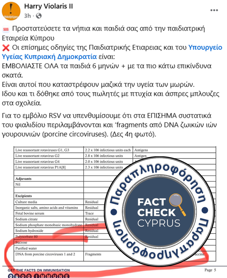 Όχι, το εμβόλιο RSV δεν περιέχει DNA απο ιούς γουρουνιών